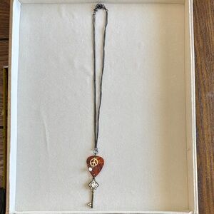 Fender Guitar Pick Pendant Necklace Rare Find Key Peace Sign Pendant